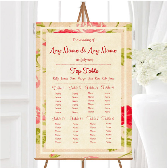 Vintage Pink Shabby Chic Flowers Postcard Style Wedding Seating Table Plan