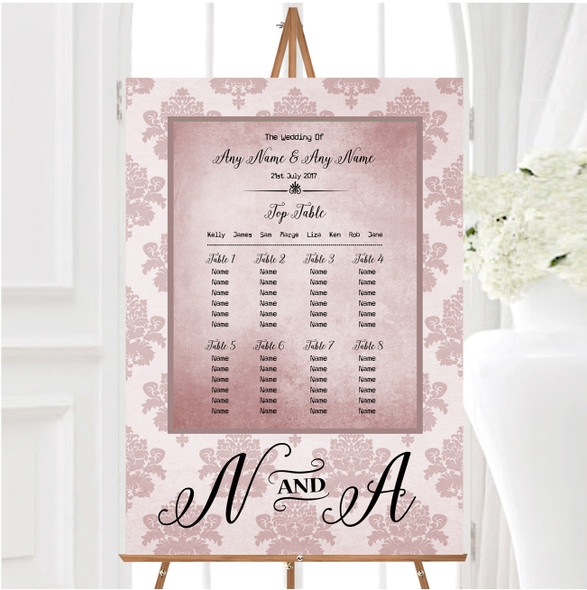 Vintage Damask Initials Blush Pink Personalised Wedding Seating Table Plan