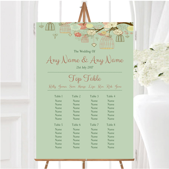 Vintage Shabby Chic Birdcage Green Personalised Wedding Seating Table Plan