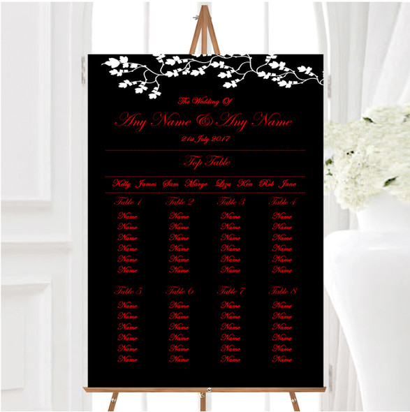 Black White Red Personalised Wedding Seating Table Plan