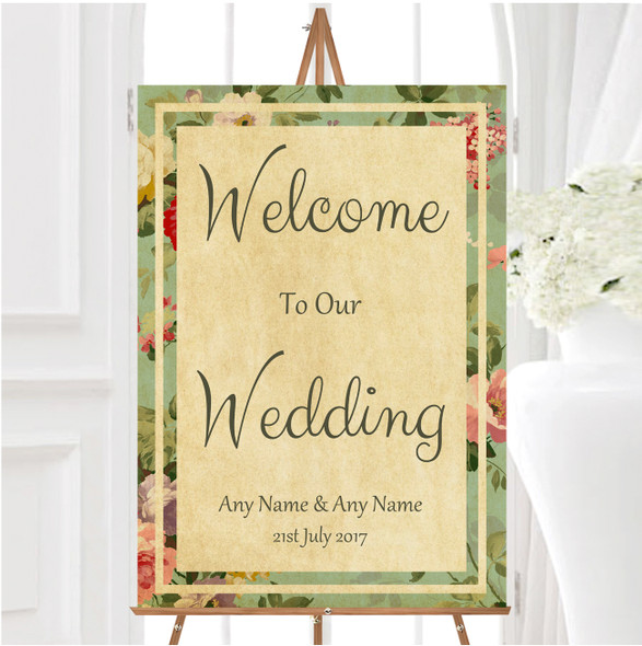 Vintage Shabby Chic Postcard Style Personalised Any Wording Welcome Wedding Sign