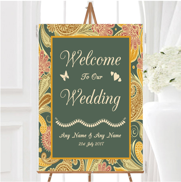 Green Yellow Orange Vintage Personalised Any Wording Welcome To Our Wedding Sign