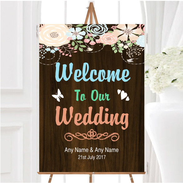 Shabby Chic Pastel And Wood Personalised Any Wording Welcome To Our Wedding Sign