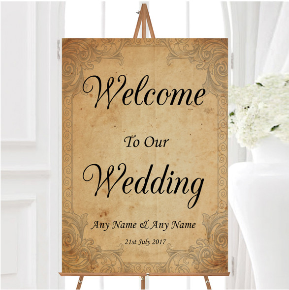 Classic Vintage Shabby Chic Postcard Personalised Any Text Welcome Wedding Sign