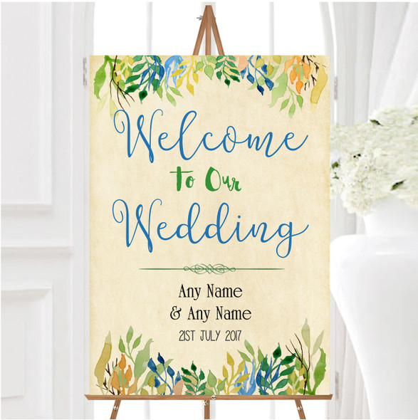Vintage Autumn Leaves Watercolour Personalised Any Wording Welcome Wedding Sign