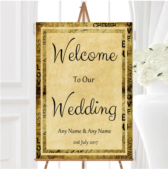 Vintage I Love You Postcard Style Personalised Any Wording Welcome Wedding Sign Vintage I Love You Postcard Style Personalised Any Wording Welcome Wedding Sign