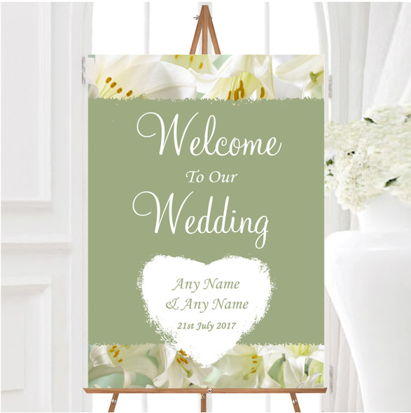 White And Green Calla Lily Personalised Any Wording Welcome To Our Wedding Sign