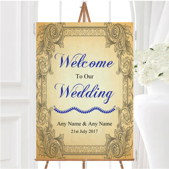 Typography Vintage Blue Postcard Personalised Any Wording Welcome Wedding Sign