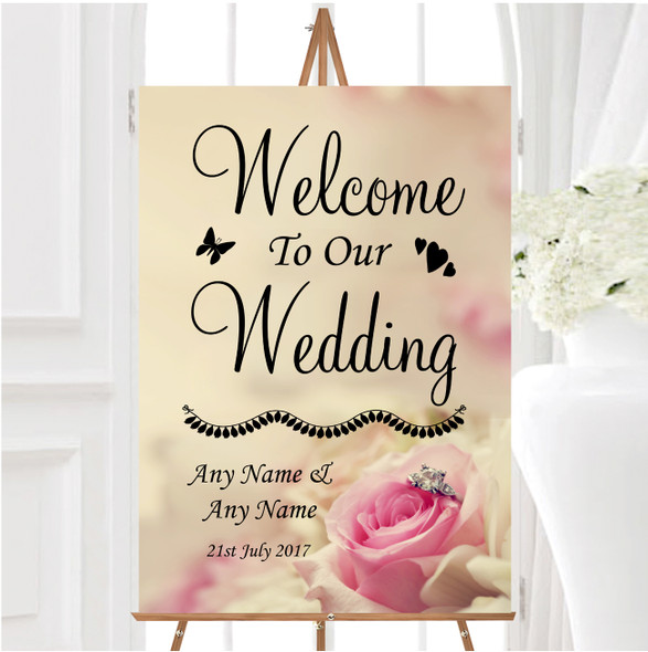 Stunning Pale Pink Rose Diamond Personalised Any Wording Welcome Wedding Sign