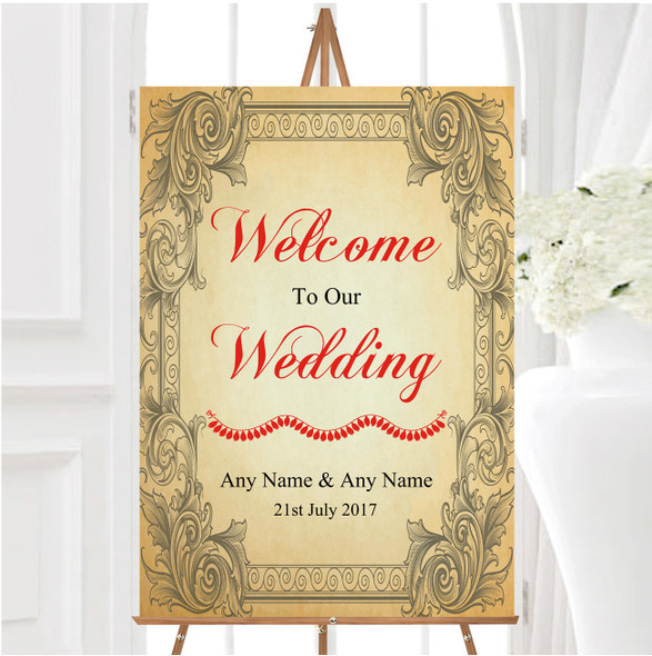 Typography Vintage Red Postcard Personalised Any Wording Welcome Wedding Sign