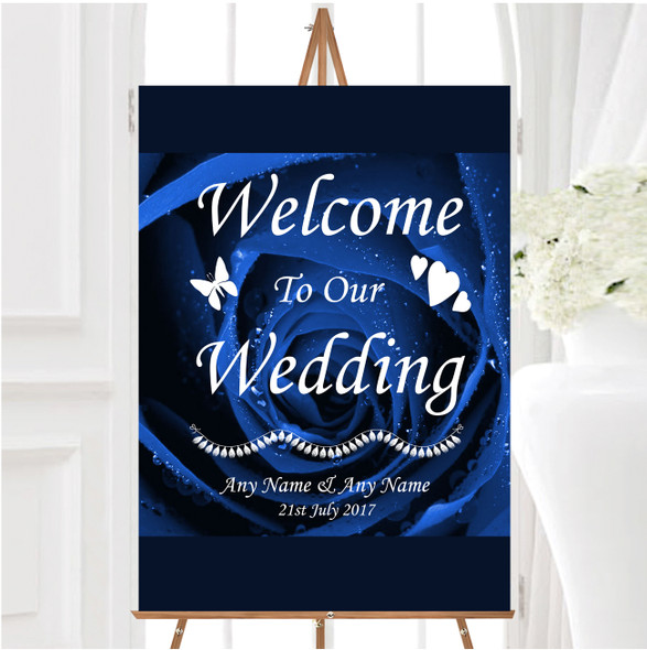 Stunning Royal Blue Rose Personalised Any Wording Welcome To Our Wedding Sign