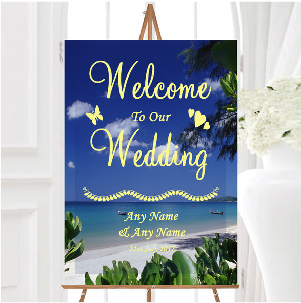 Thailand Beach Palm Tree Personalised Any Wording Welcome To Our Wedding Sign