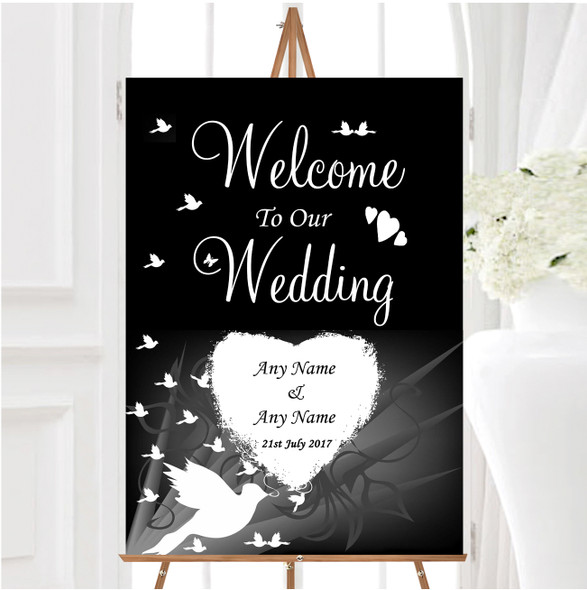 Black With White Doves Personalised Any Wording Welcome To Our Wedding Sign
