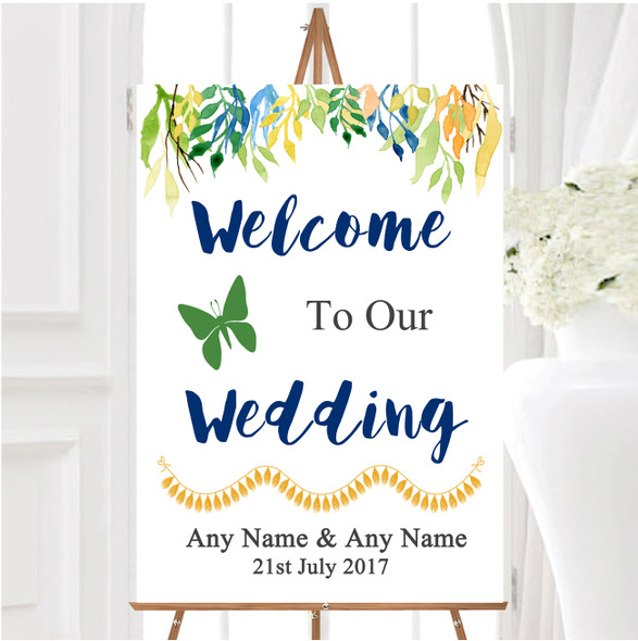 Autumn Leaves Watercolour Floral Header Personalised Welcome Wedding Sign