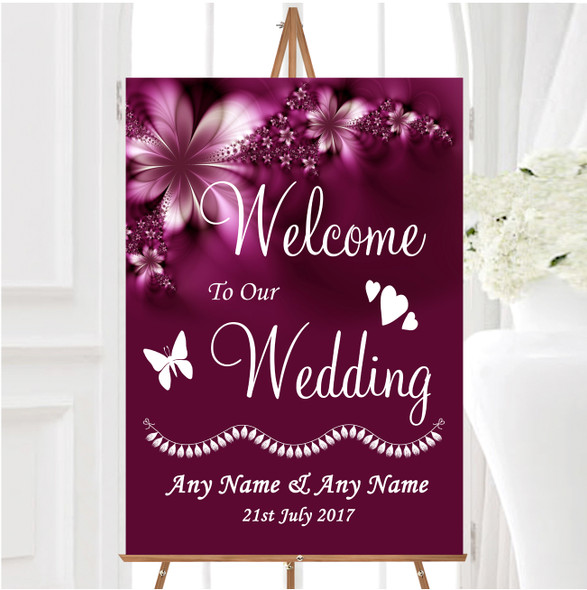 Beautiful Purple Personalised Any Wording Welcome To Our Wedding Sign