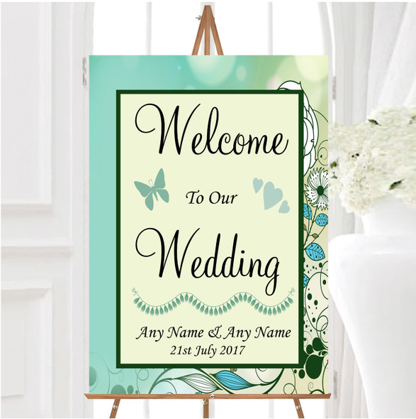 Aqua Turquoise Personalised Any Wording Welcome To Our Wedding Sign