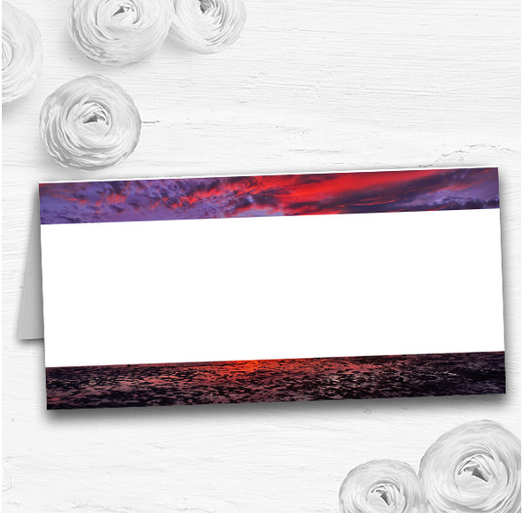 Beautiful Purple Sunset Beach Wedding Table Seating Name Place Cards