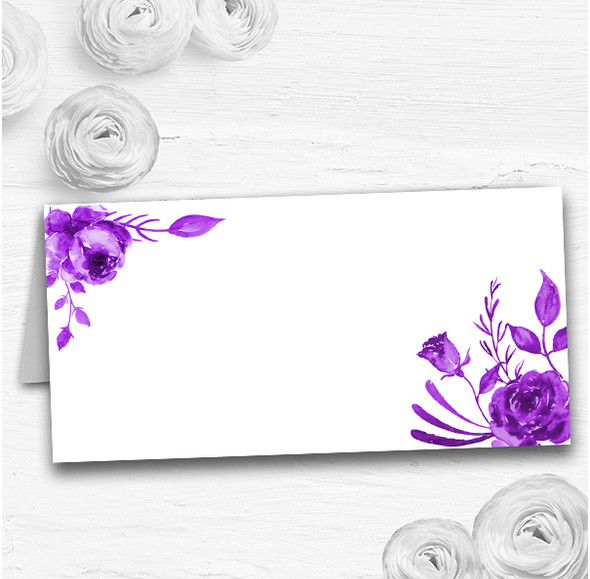 Cadbury Purple & White Watercolour Floral Wedding Table Seating Name Place Cards