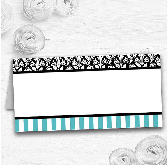 Damask And Aqua Stripes Wedding Table Seating Name Place Cards