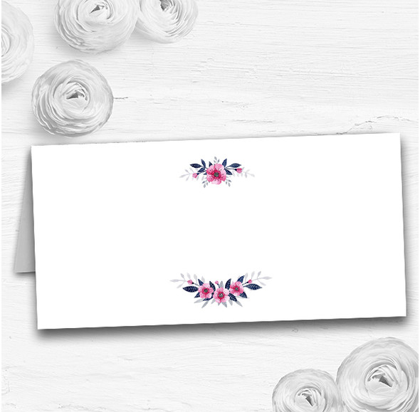 Navy Blue & Pink Subtle Floral Wedding Table Seating Name Place Cards