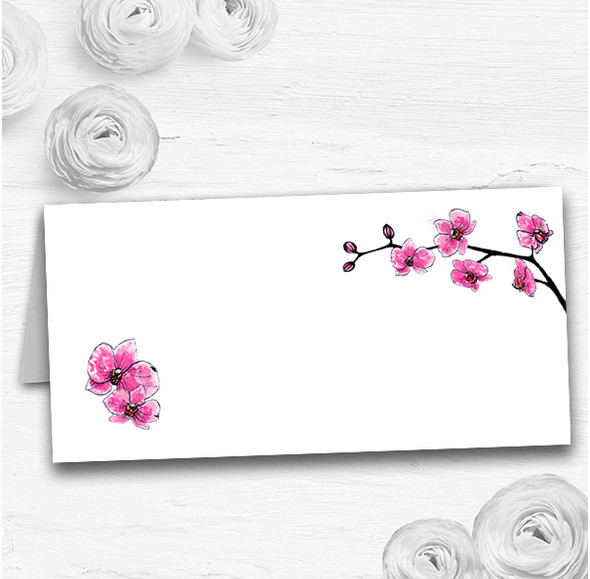 Pink Cherry Blossom Watercolour Wedding Table Seating Name Place Cards