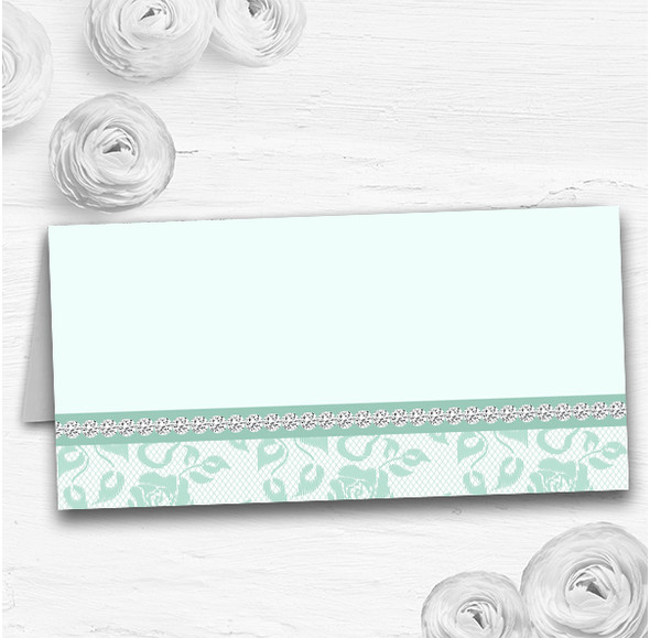 Pretty Mint Green & Sage Floral Diamante Wedding Table Seating Name Place Cards
