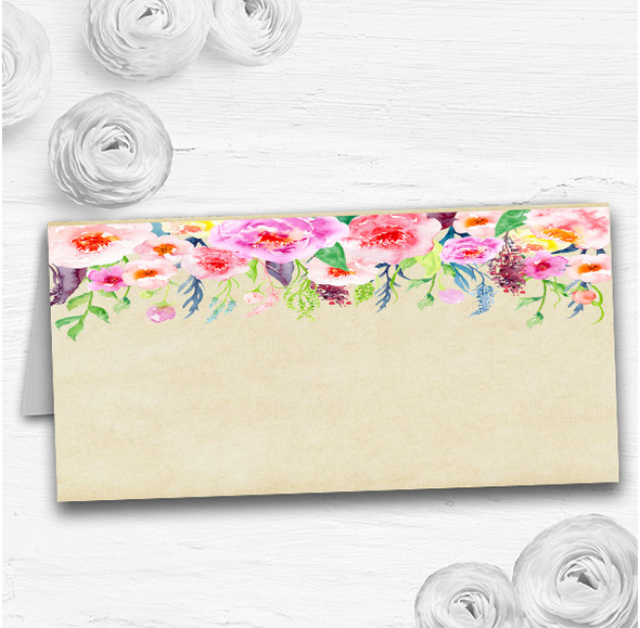 Vintage Pink Spring Flowers Watercolour Wedding Table Seating Name Place Cards