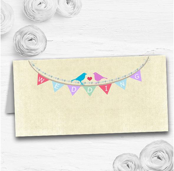 Vintage Shabby Chic Love Birds And Bunting Wedding Table Name Place Cards