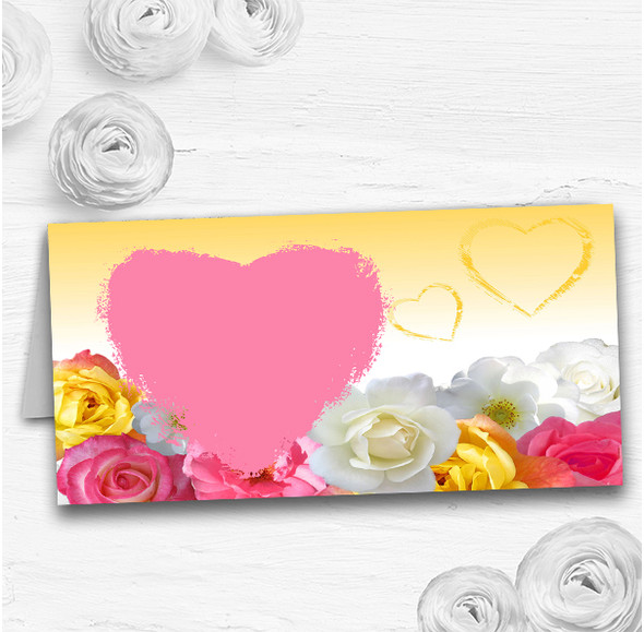 Yellow Pink Flowers Wedding Table Seating Name Place Cards