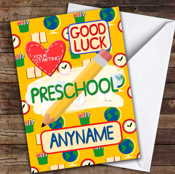 Classic School Love Starting Preschool Personalised Good Luck Card