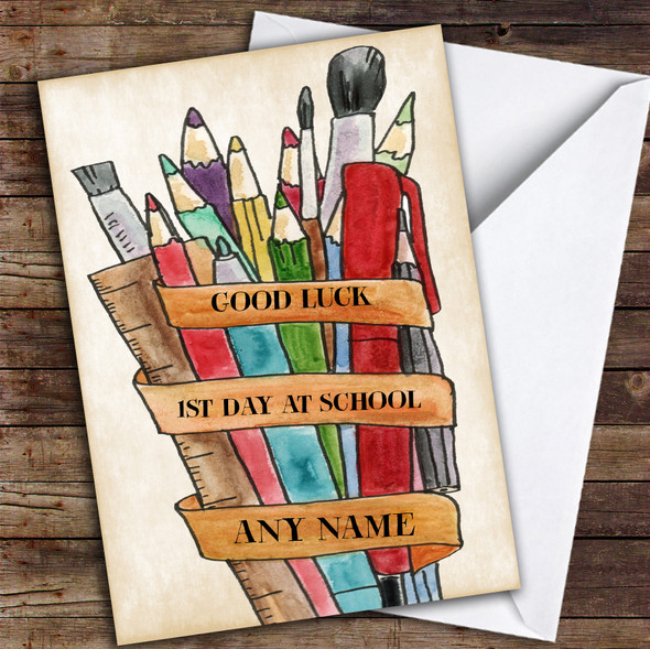 Stationery Set First Day At School Personalised Good Luck Card