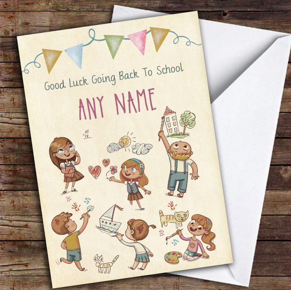 Watercolour Vintage Back To School Personalised Good Luck Card