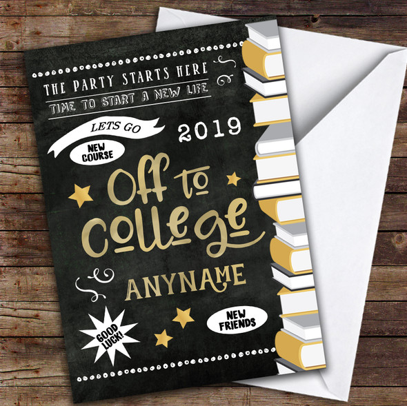 Chalk Style Books Off To College Personalised Good Luck Card
