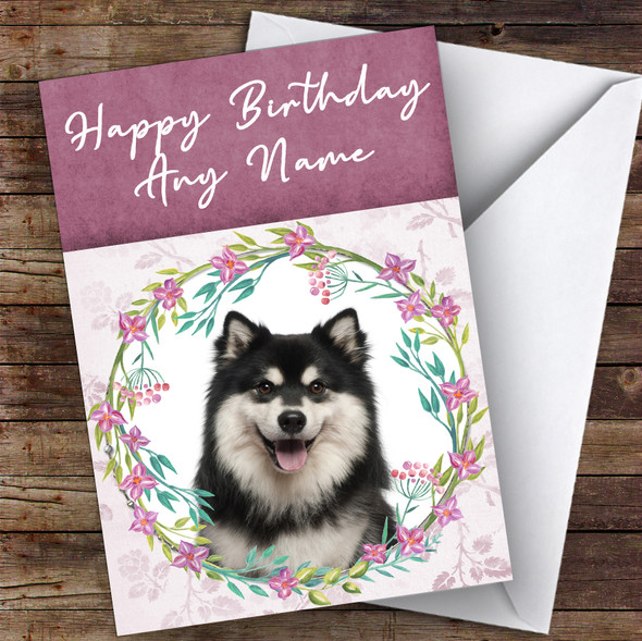 Finnish Lapphund Dog Pink Floral Animal Personalised Birthday Card