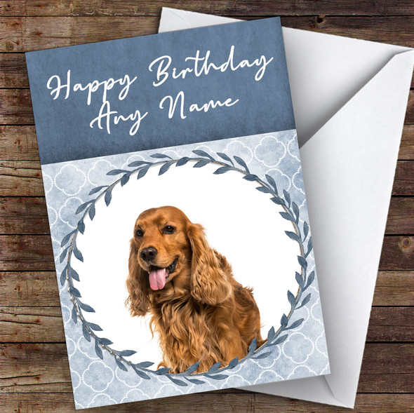 English Cocker Spaniel Dog Blue Animal Personalised Birthday Card