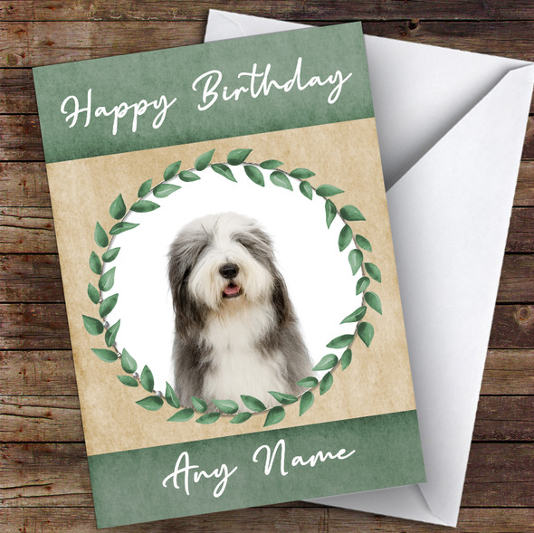 Old English Sheepdog Dog Green Animal Personalised Birthday Card