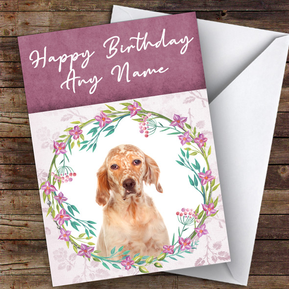 English Setter Dog Pink Floral Animal Personalised Birthday Card