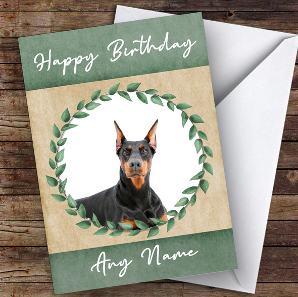 Doberman Pinscher Dog Green Animal Personalised Birthday Card