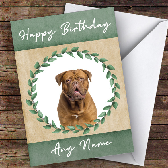 Dogue De Bordeaux Dog Green Animal Personalised Birthday Card