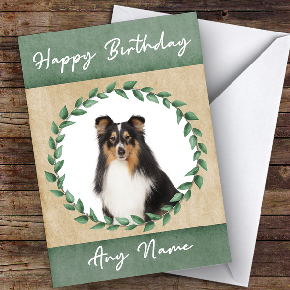 Shetland Sheepdog Dog Green Animal Personalised Birthday Card