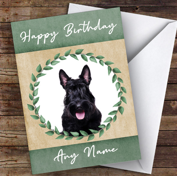 Scottish Terrier Dog Green Animal Personalised Birthday Card