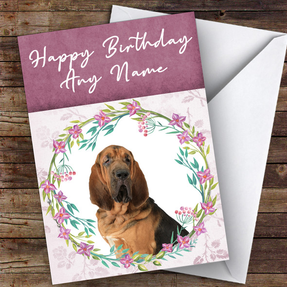 Bloodhound Dog Pink Floral Animal Personalised Birthday Card
