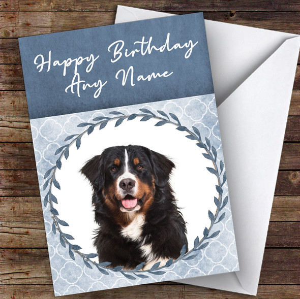 Bernese Mountain Dog Blue Animal Personalised Birthday Card