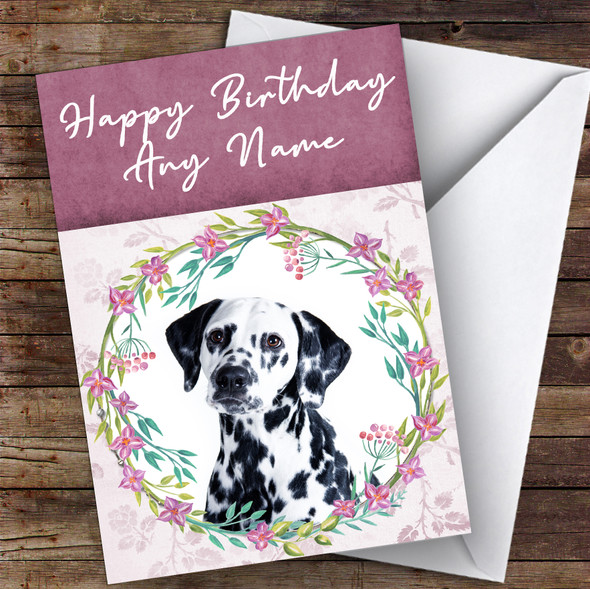 Dalmatian Dog Pink Floral Animal Personalised Birthday Card