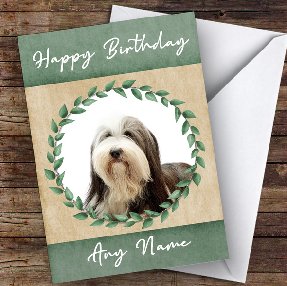 Bearded Collie Dog Green Animal Personalised Birthday Card