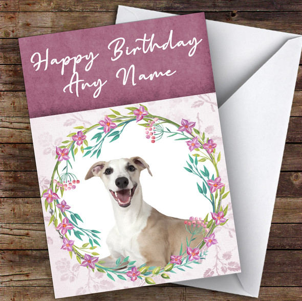 Whippet Dog Pink Floral Animal Personalised Birthday Card