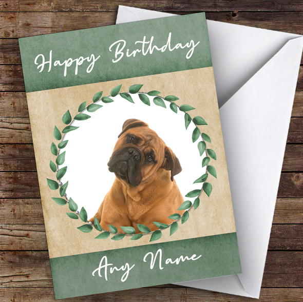 Bullmastiff Dog Green Animal Personalised Birthday Card