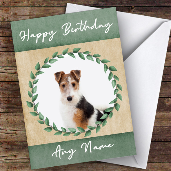 Fox Terrier Dog Green Animal Personalised Birthday Card