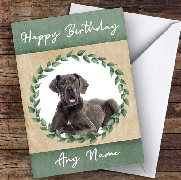 Great Dane Dog Green Animal Personalised Birthday Card