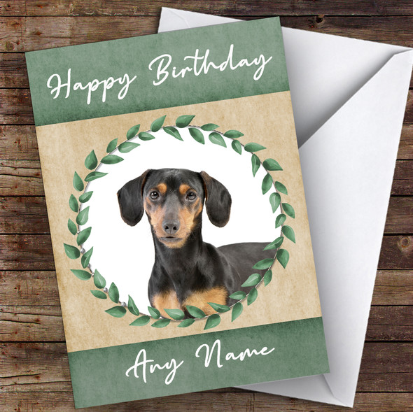 Dachshund Dog Green Animal Personalised Birthday Card
